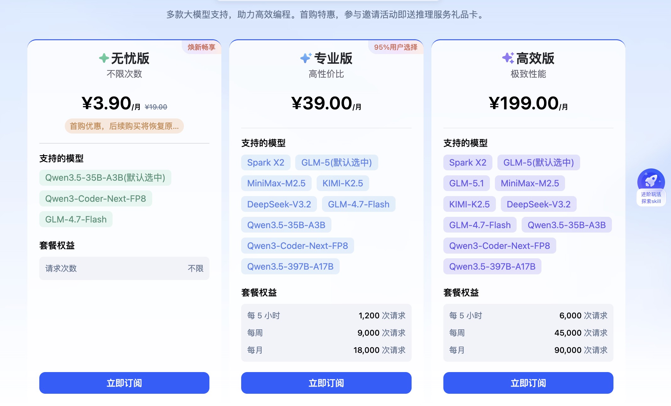 科大讯飞 Coding Plan 订阅截图